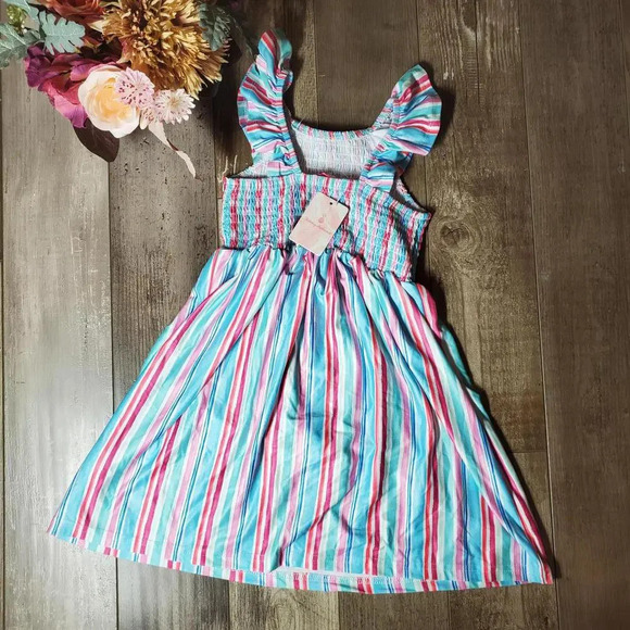 NWT Tommy Bahama Striped Sleeveless Girl Summer Dress Size 5 Blue Pink - Picture 11 of 13